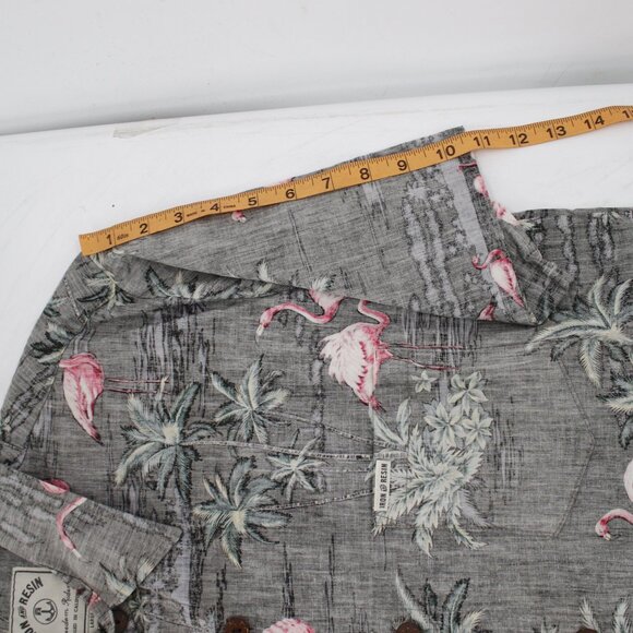 Iron and Resin Shirt Men's Large Button Up Flamingo tropical palm Reverse Print - Picture 7 of 12